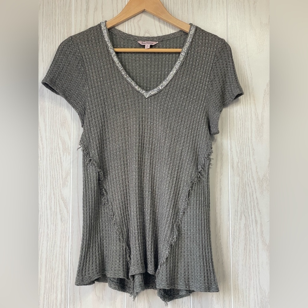 Juicy Couture, Olive Green Crystal Jersey Top size M EUC
